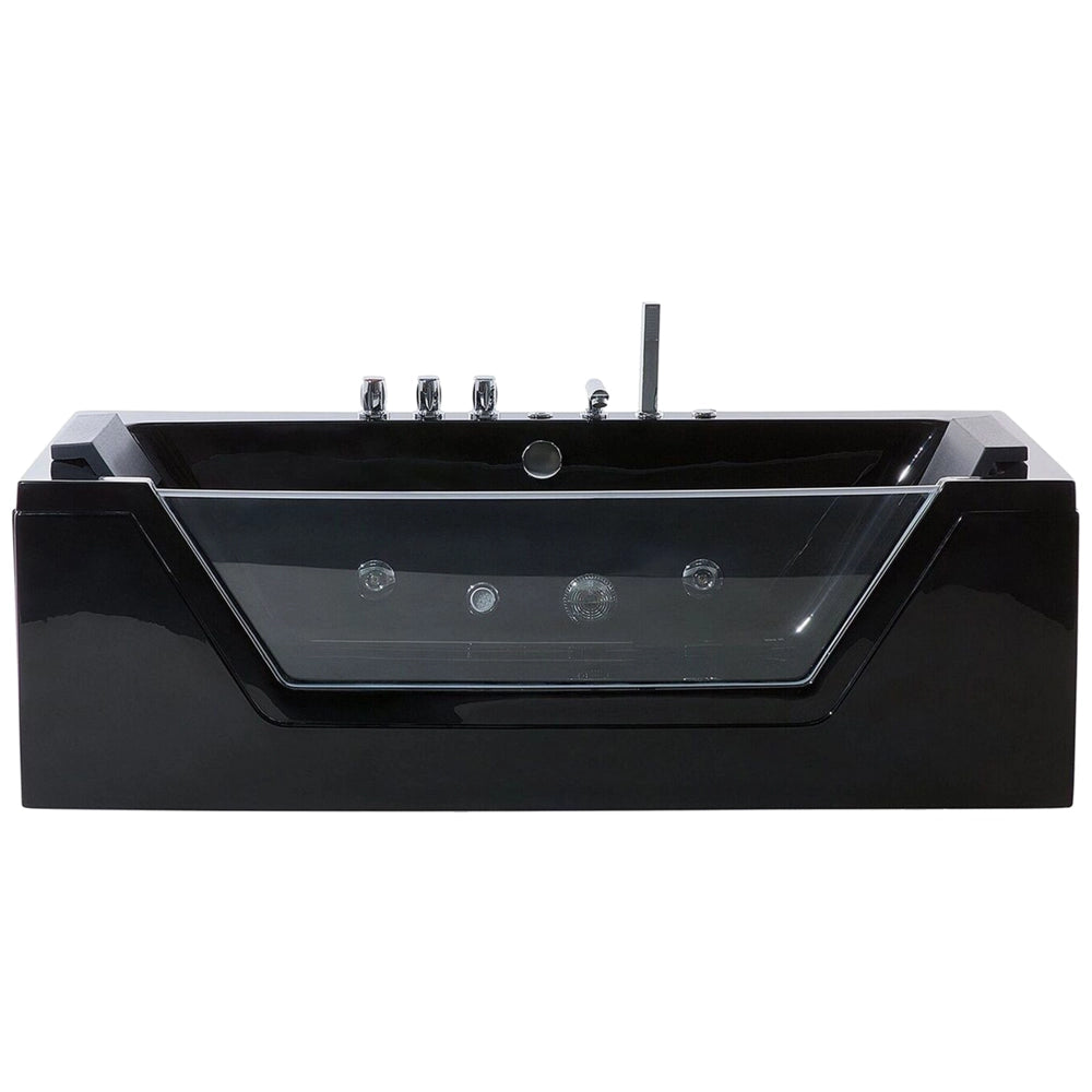 Massaggio Punti Bagno Nero Argento con LED Sanitario Acrilico e Vetro Singolo 160 x 76 cm
