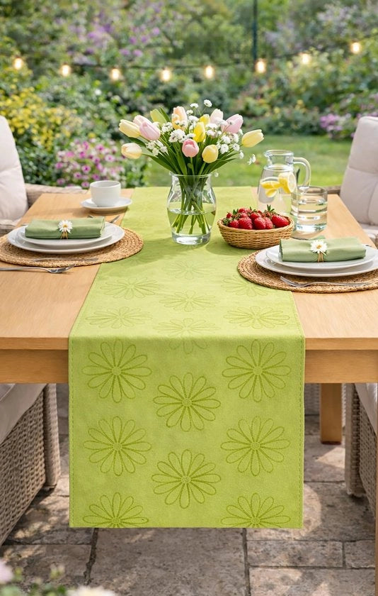 Tavolo con tovaglia 40x140 cm - Verde - Protezione contro macchie - Idrorepellente - Facile da pulire - 100% Poliestere - Design eterno - Tovaglia per tavolo