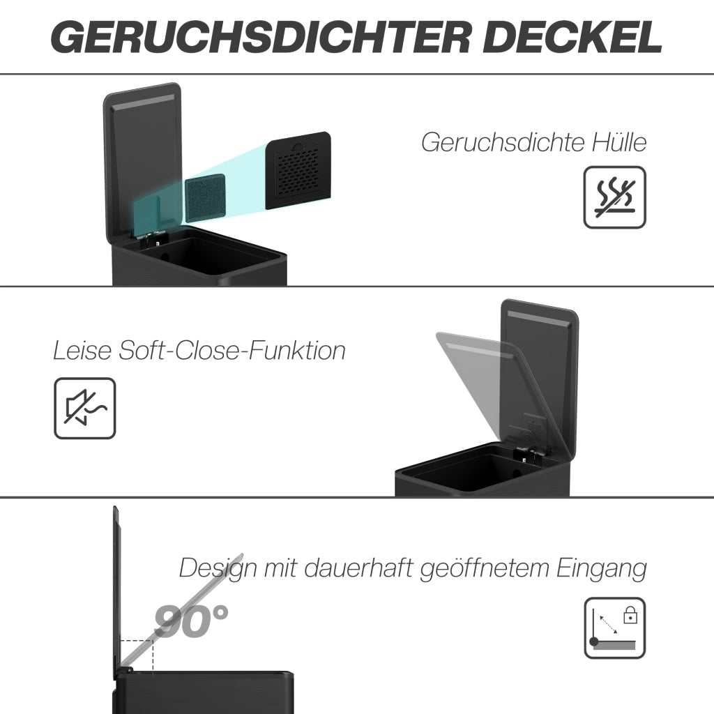 Cestino per rifiuti 20 litri ¨C zephmum ¨C coperchio soft-close, scomparto deodorante, antimpronte digitale, acciaio inox, nero