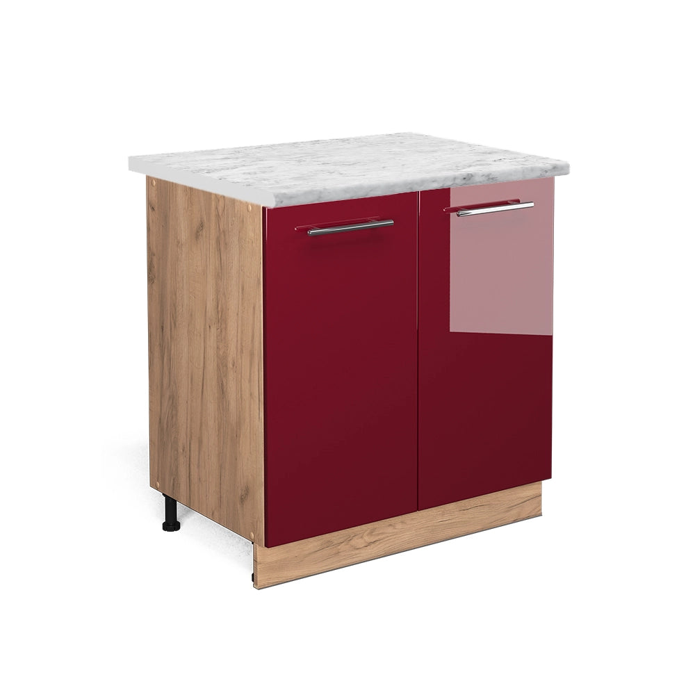 Mobiletto base cucina Fame-Line Bordeaux lucido/Rovere dorato 80 cm con ripiano, PL Marmo Vicco