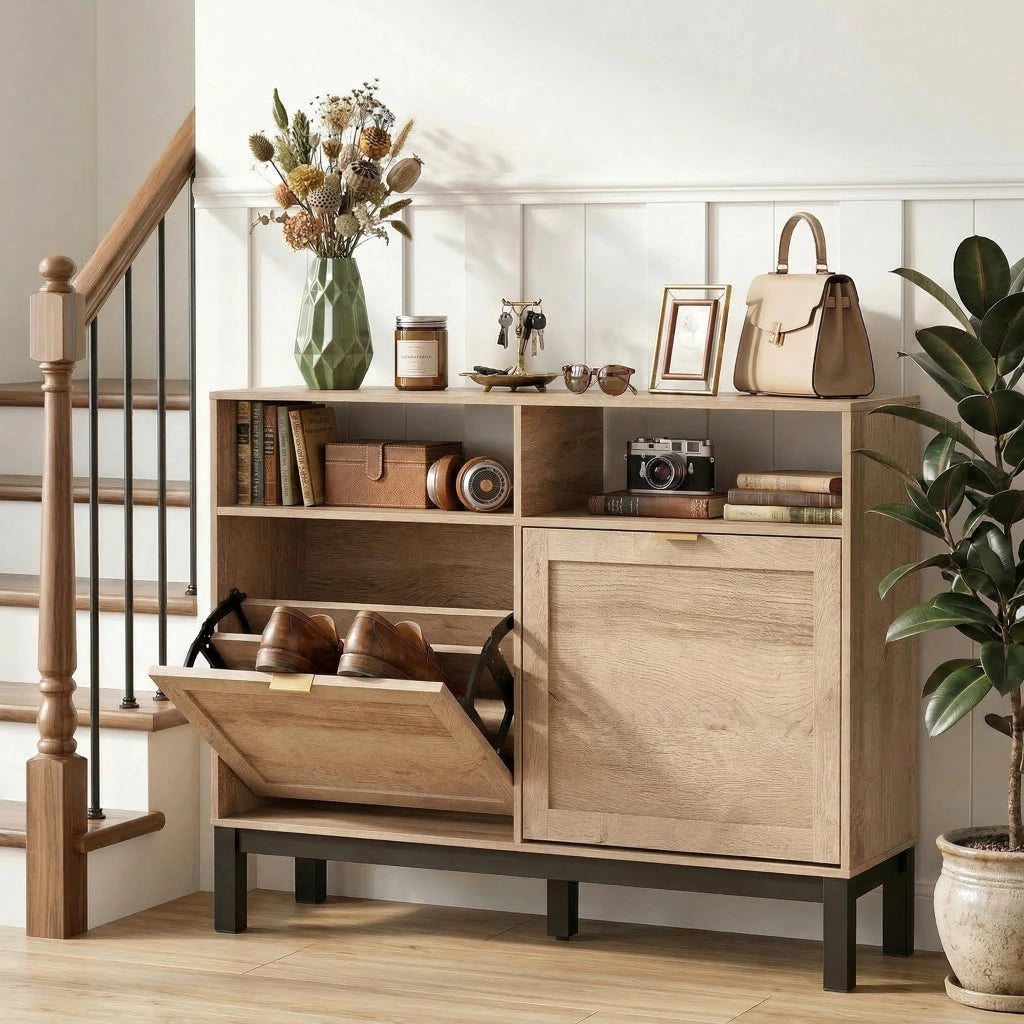 Scarpiera Salvaspazio Slim ¨C Xylo ¨C 2 Ante Ribalta, 8 Paia, Legno Noce