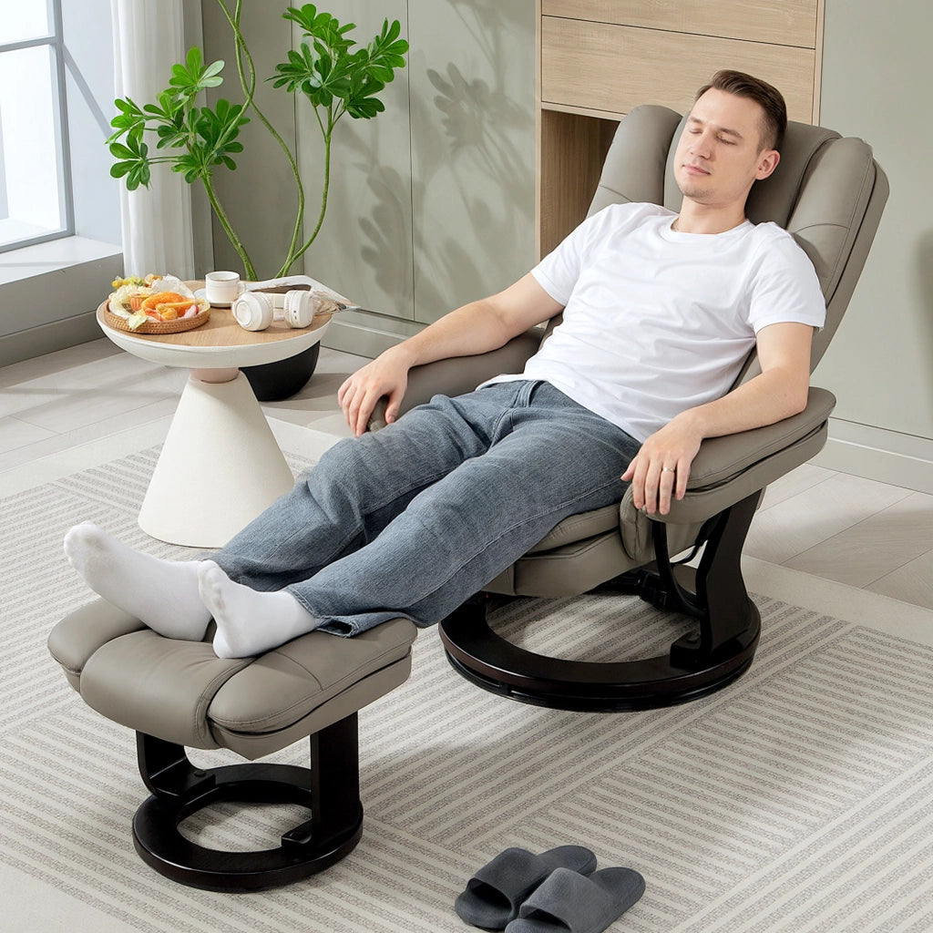 Poltrona relax reclinabile massaggiante con poggiapiedi ¨C zephmum ¨C marrone similpelle 360¡ã girevole