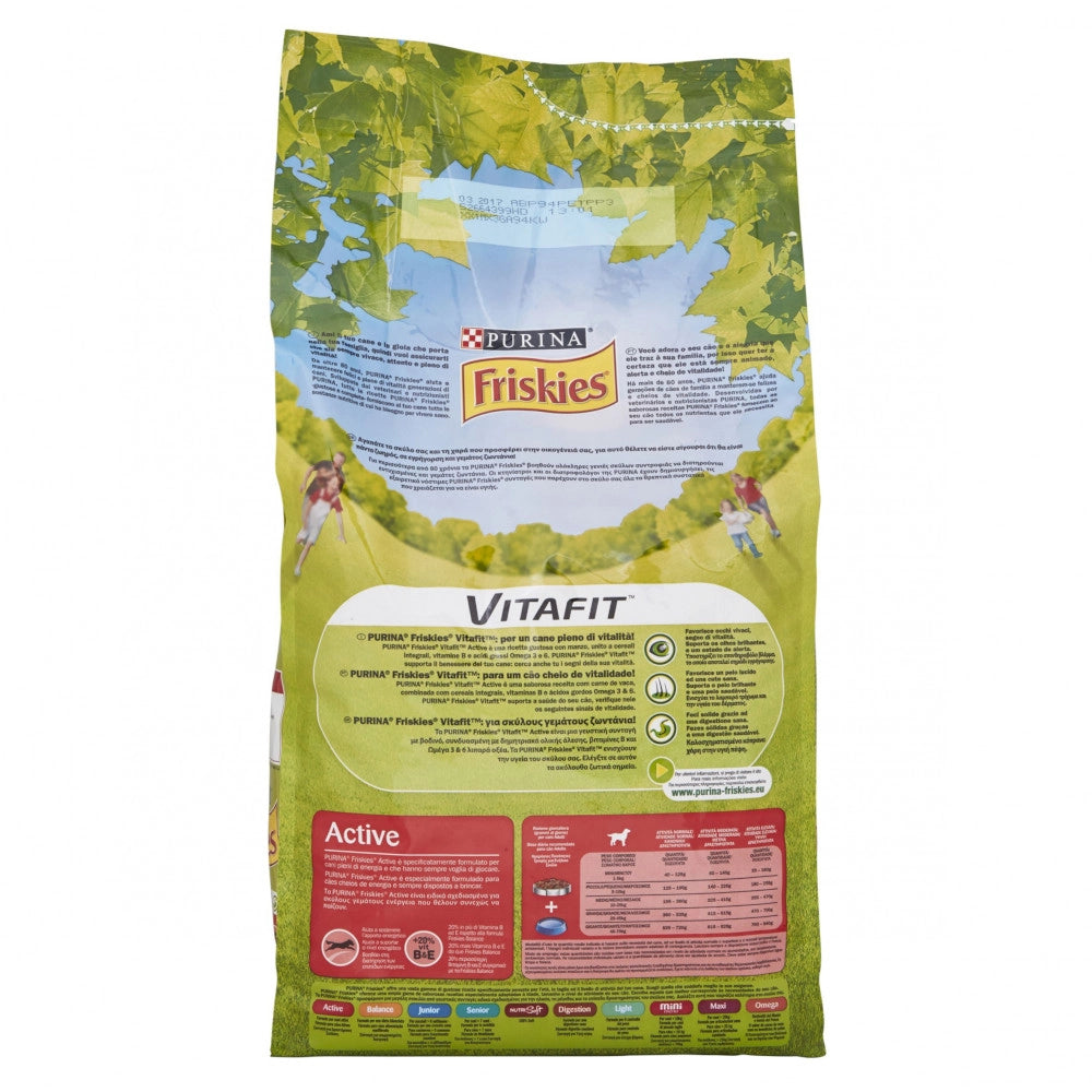 Multipack da 5 pz di purina friskies per cani crocchette vitafit active con manzo da 10 kg cad