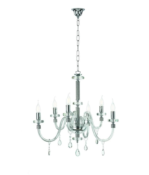 LAMPADARIO DIDO 12 LUCI CRISTALLO E CROMO ATTACCO E14 D.83CM