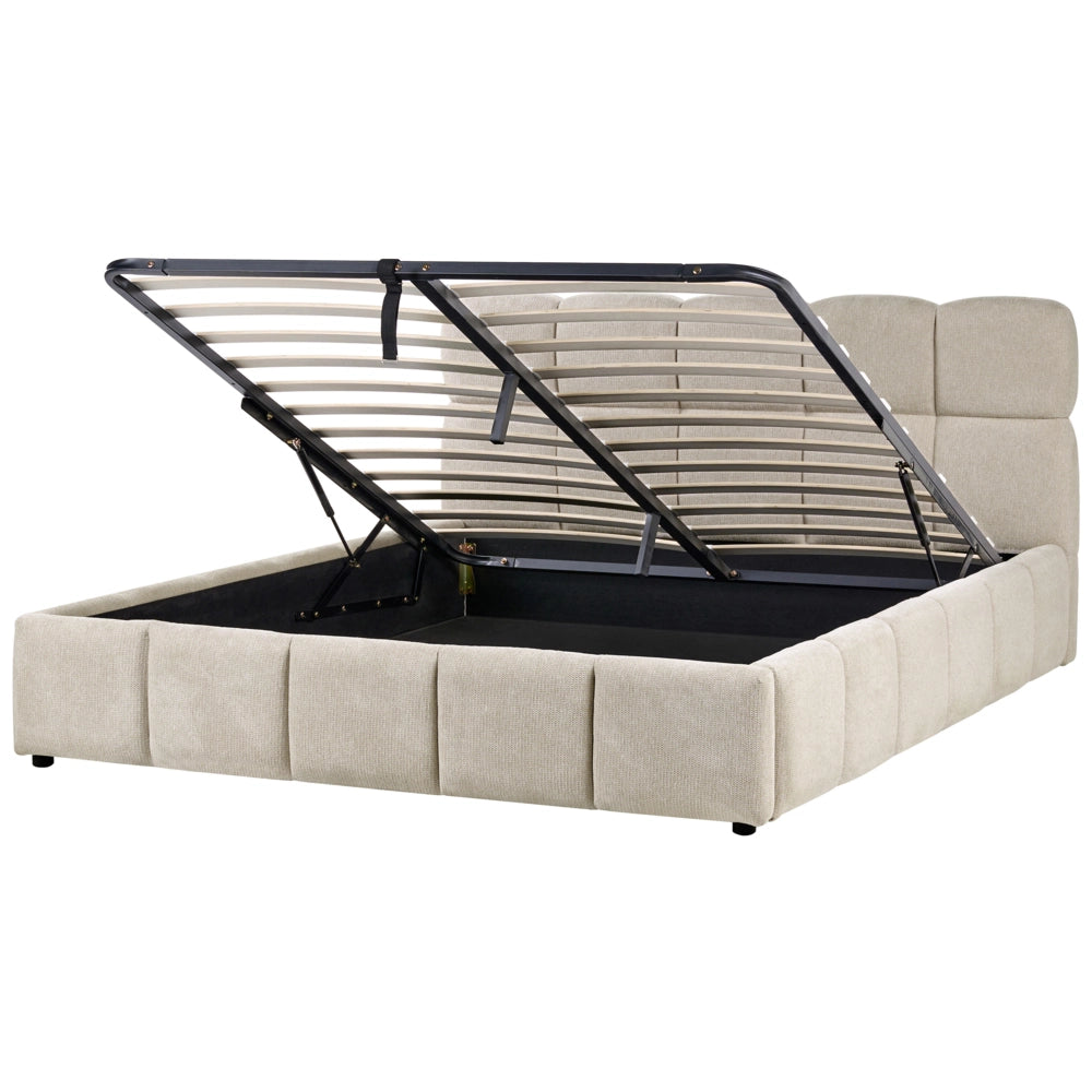 Letto matrimoniale imbottito con struttura a molle a sollevamento trapuntata 180 x 200 tortora con contenitore a molle sollevabile