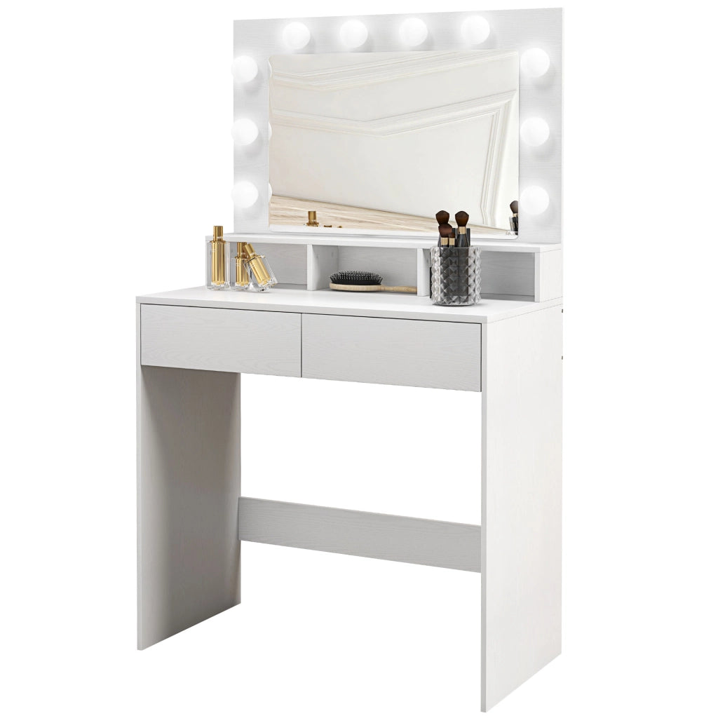 Tavolo da Trucco con Specchio e Luci LED, Cassetti ¨C zephmum ¨C Bianco, 80x40x135 cm