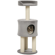 Albero tiragraffi per gatti con piattaforma e nicchia ¨C zephmum ¨C grigio naturale altezza 103 cm