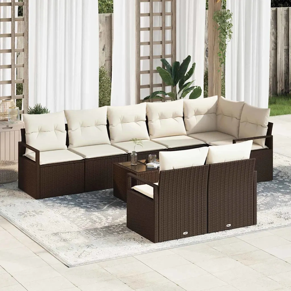 Set Divano da Giardino 9 pcs Marrone e Crema polyrattan 3355107