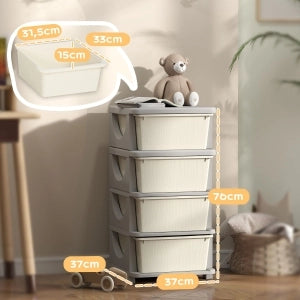 Cassettiera per bambini con 4 cassetti estraibili, in plastica, 37x37x76 cm, bianco crema