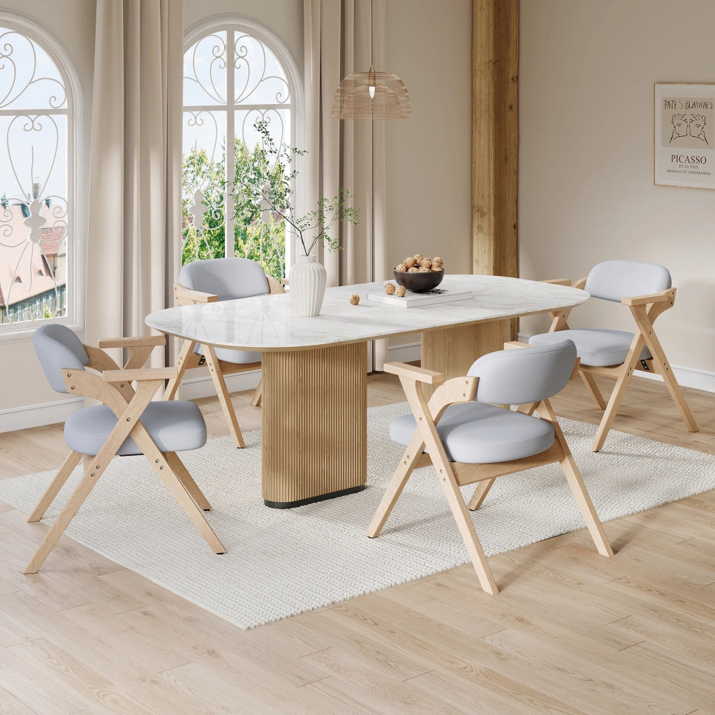 2 sedie da pranzo pieghevoli in legno massello, tessuto effetto lino grigio, con braccioli, salvaspazio