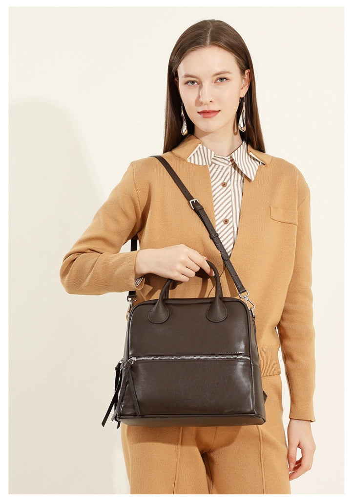 Borsa a tracolla da donna in vera pelle, modello tote o hobo, marrone.