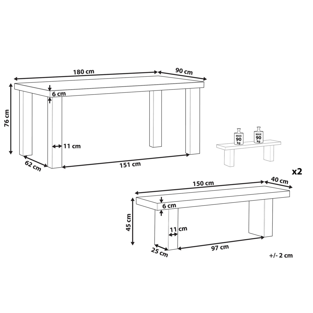Set da pranzo da giardino Tavolo rettangolare in cemento grigio 2 panche 4 posti resistente all'acqua