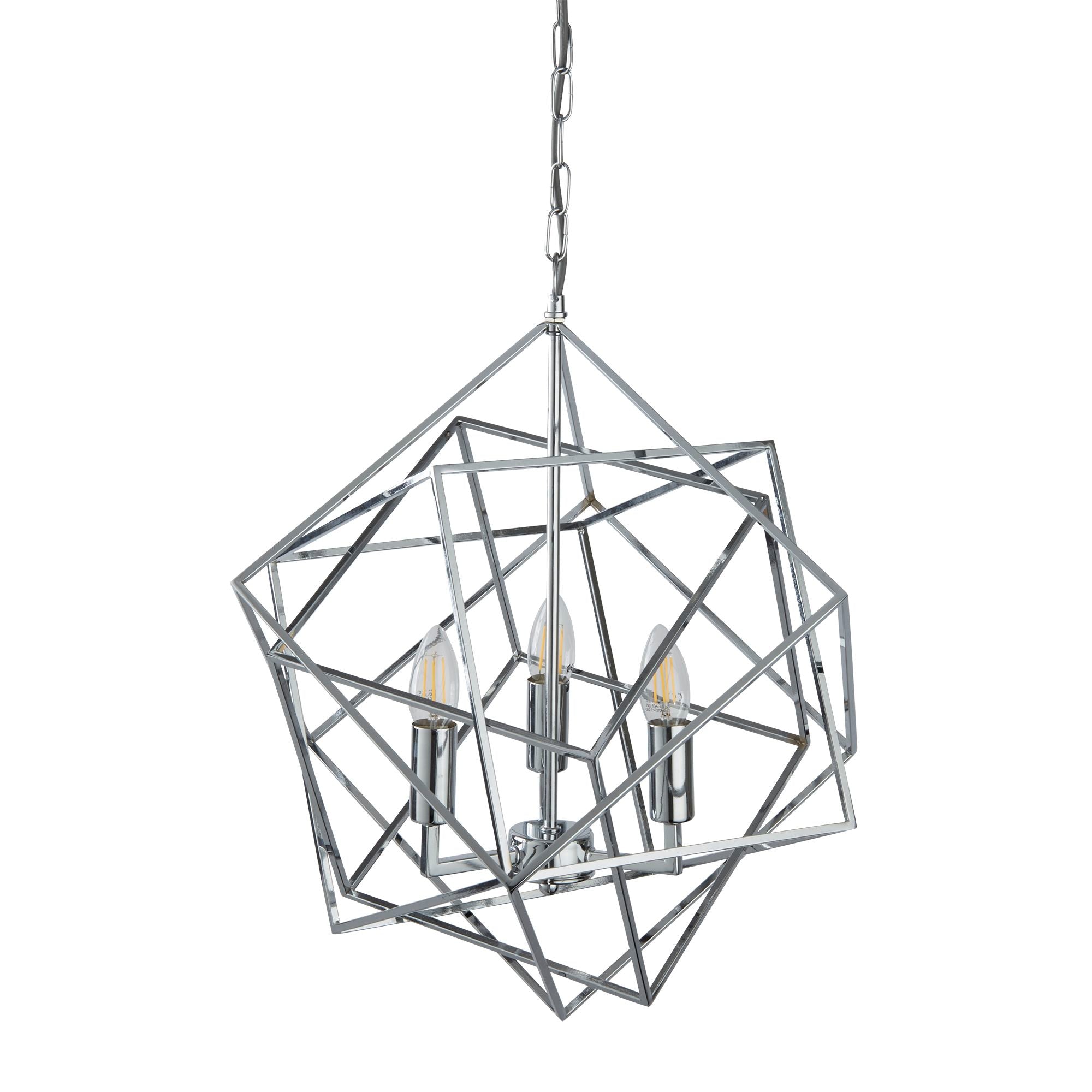 Lampadario Contemporaneo Cubo Acciaio Cromo 3 Luci E14