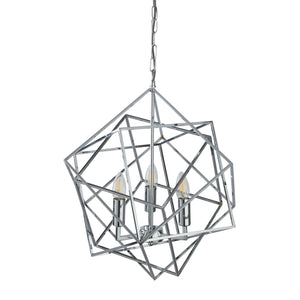 Lampadario Contemporaneo Cubo Acciaio Cromo 3 Luci E14