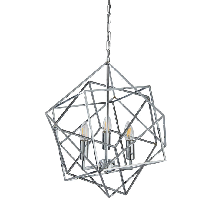 Lampadario Contemporaneo Cubo Acciaio Cromo 3 Luci E14