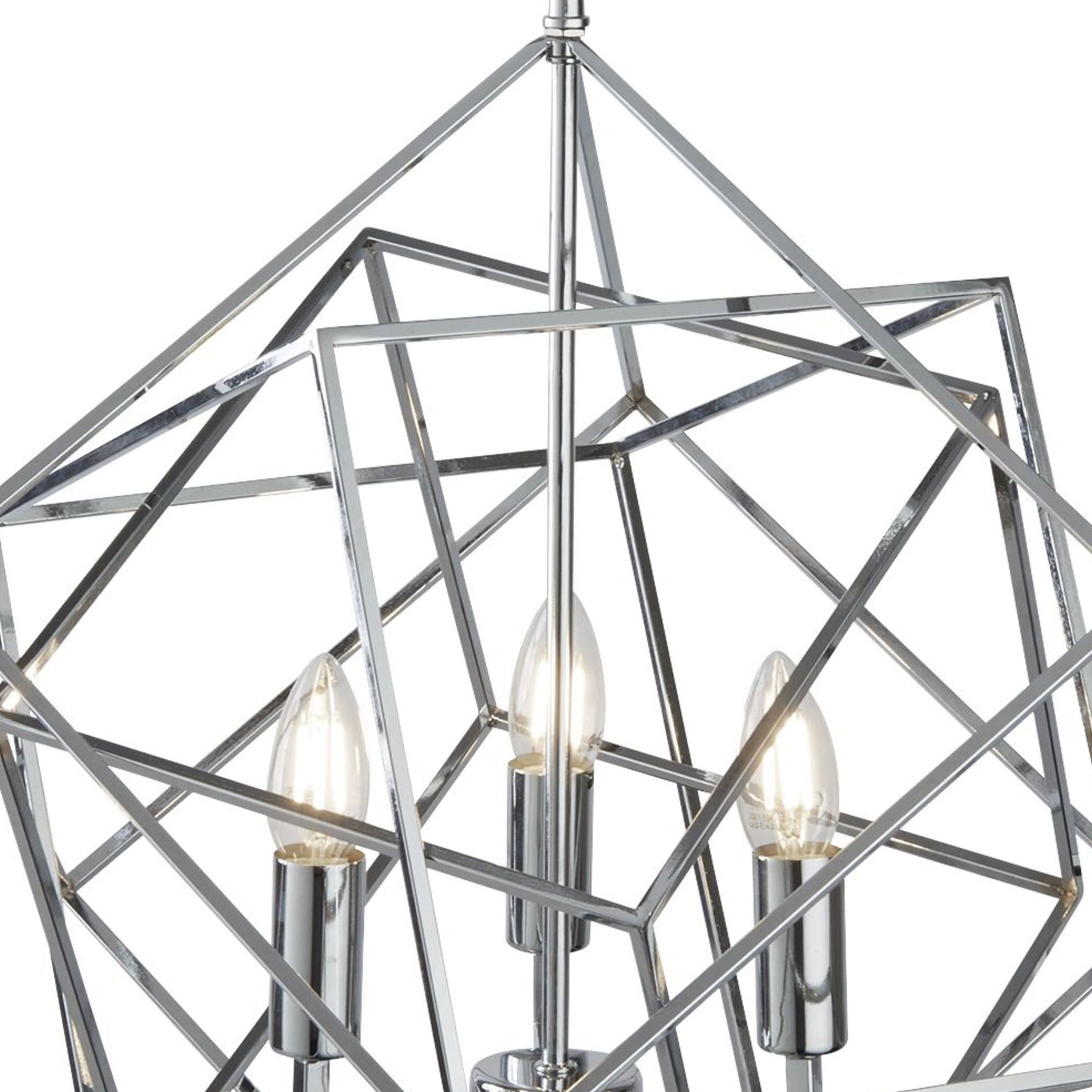 Lampadario Contemporaneo Cubo Acciaio Cromo 3 Luci E14