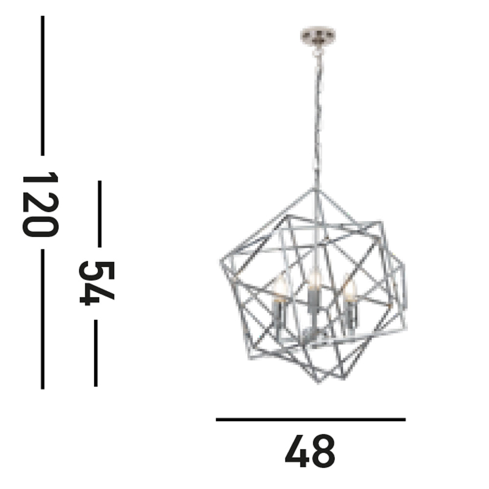 Lampadario Contemporaneo Cubo Acciaio Cromo 3 Luci E14