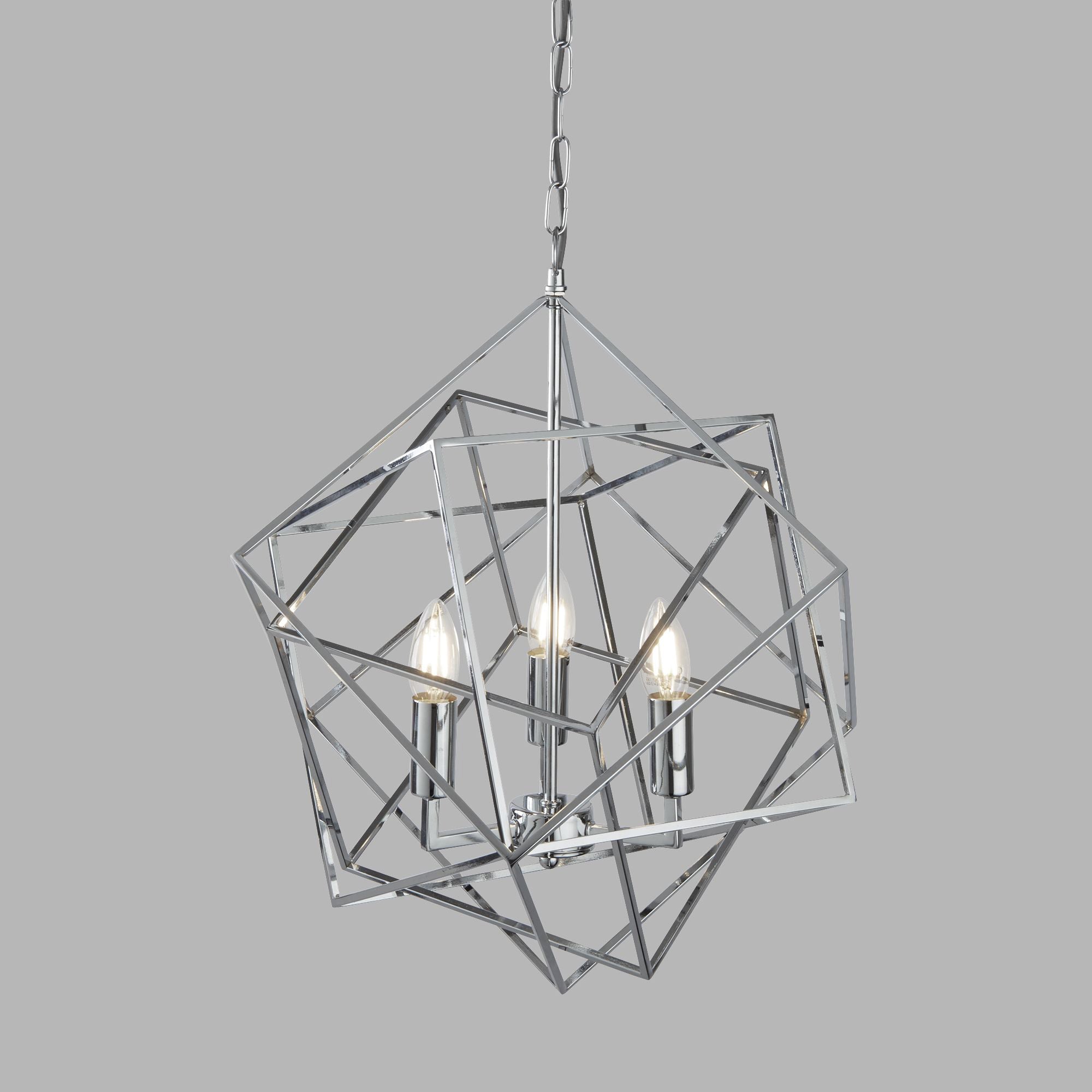 Lampadario Contemporaneo Cubo Acciaio Cromo 3 Luci E14