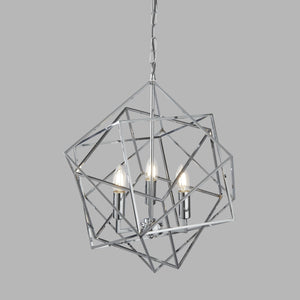 Lampadario Contemporaneo Cubo Acciaio Cromo 3 Luci E14