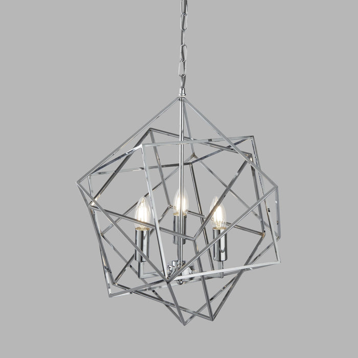 Lampadario Contemporaneo Cubo Acciaio Cromo 3 Luci E14