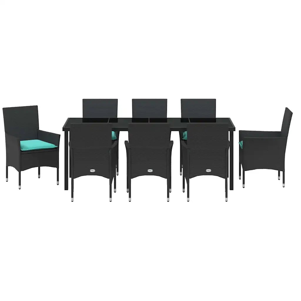 Set di tavolo e sedie con cuscino 9 pcs Nero Rattan in PE 3379841