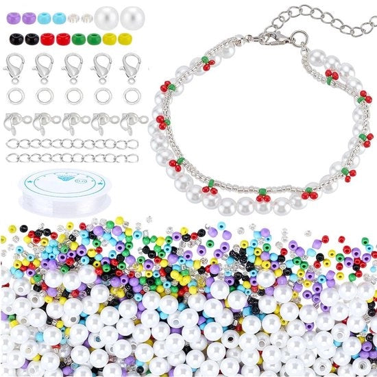 Kit per bracciale DIY - Glazen Kralen - Chiusure - Filo elastico - Creazione di perle - Creazione di gioielli - 500 pezzi di perle
