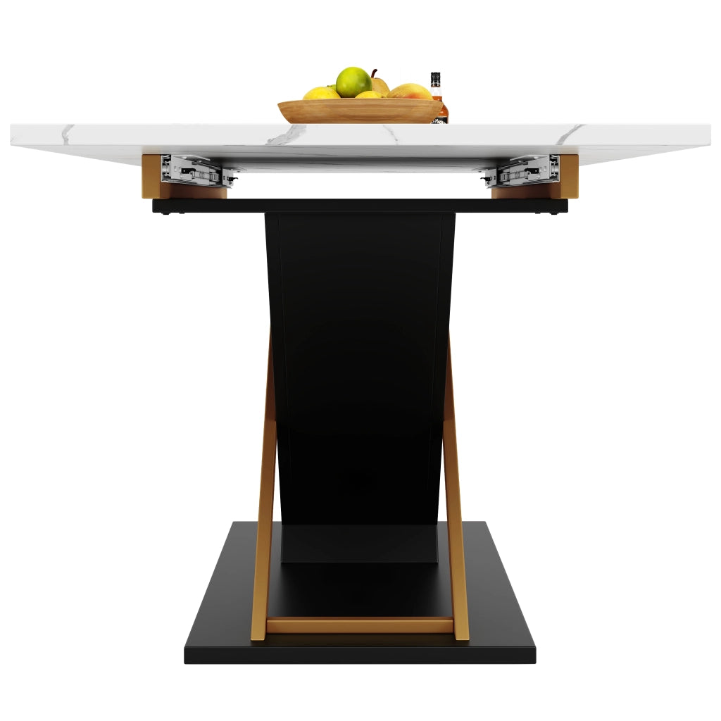 Tavolo da pranzo allungabile in MDF effetto marmo con guide in metallo per cucina e soggiorno nero 120 × 80 × 75,4 cm