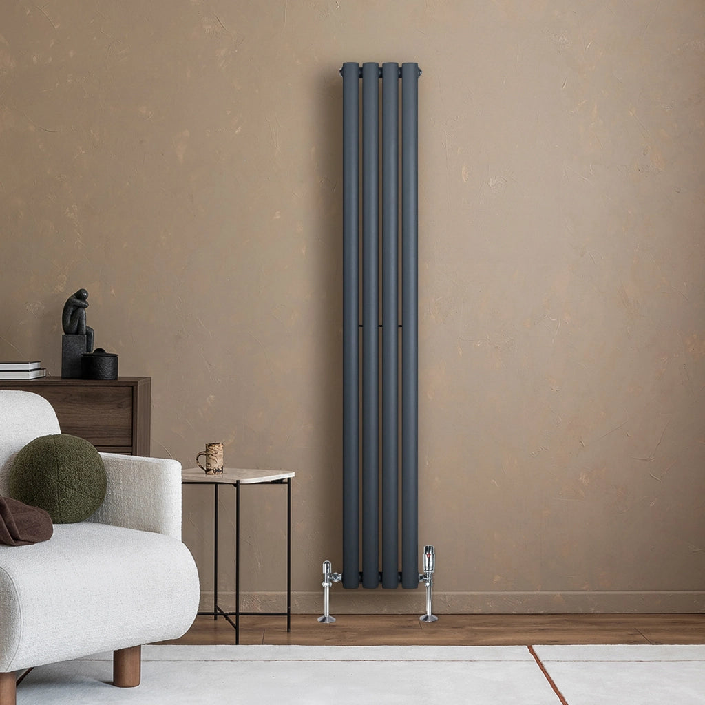 Radiatore Verticale Design Ovale Colonna Singola Antracite 1600x240 mm