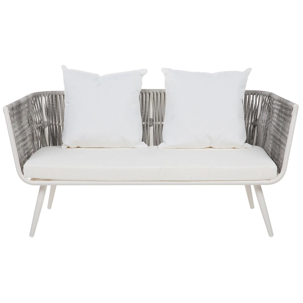 Set conversazione da giardino in rattan sintetico bianco da esterno a 4 posti con cuscini per tavolini