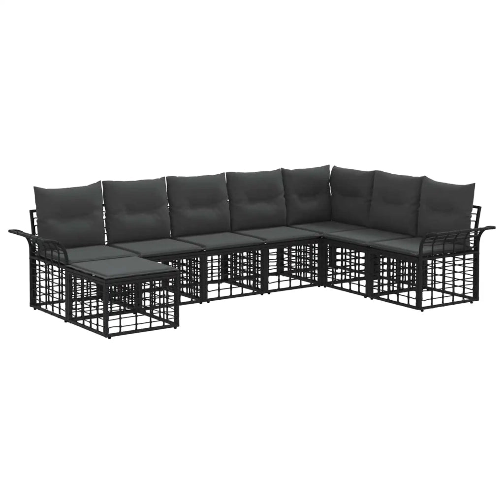 Set di divani da esterno 8 pcs Nero e Grigio scuro Poliestere