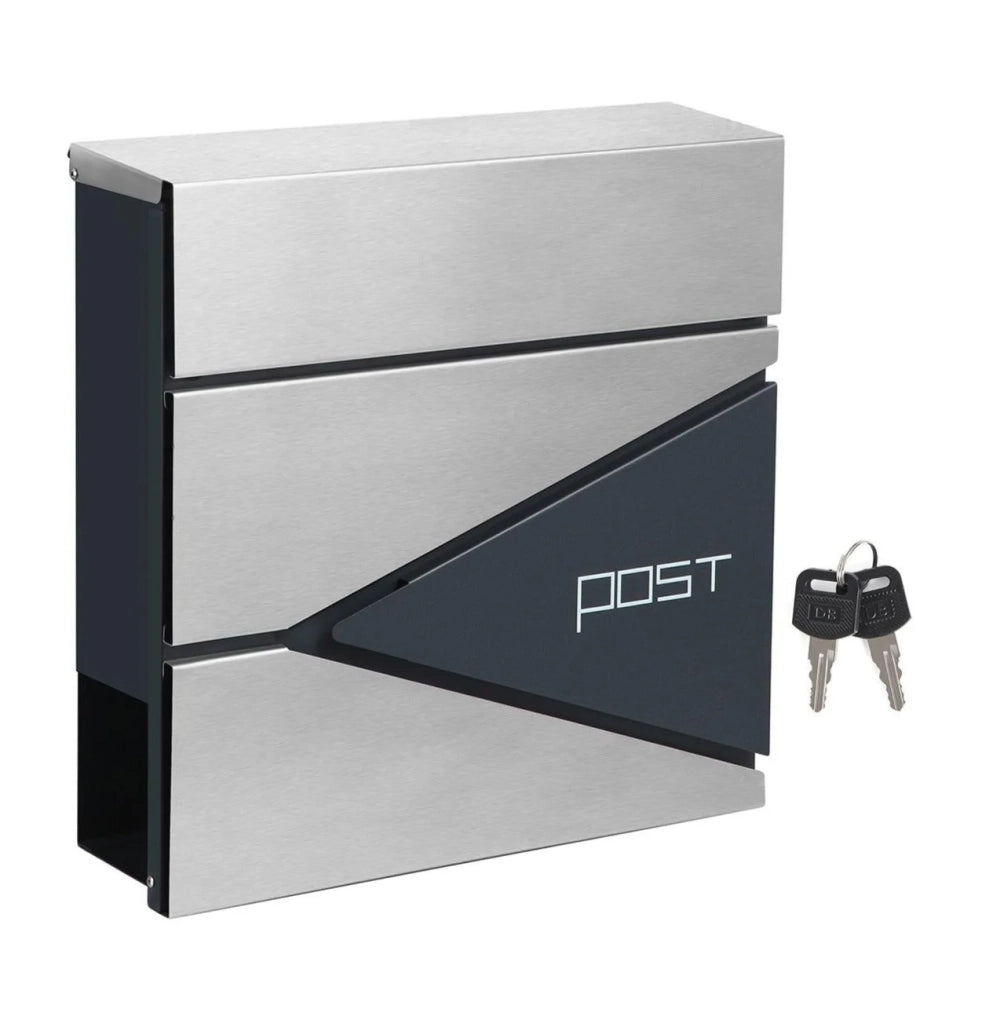 Cassetta postale da parete con porta giornali e portachiavi facile da installare design moderno grigio antracite e argento 12_0001638