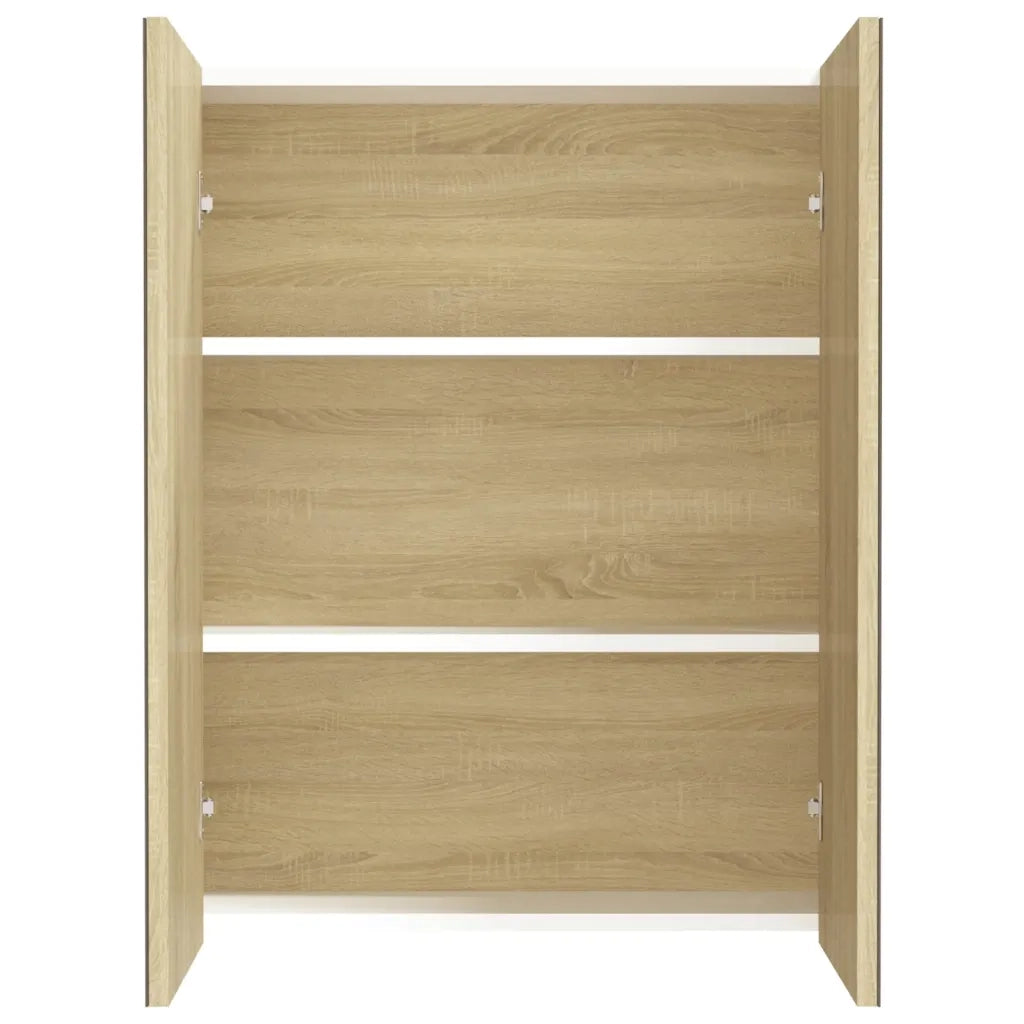 Armadietto a Specchio per Bagno-Mobile bagno con specchio 60x15x75 cm MDF Bianco e Rovere