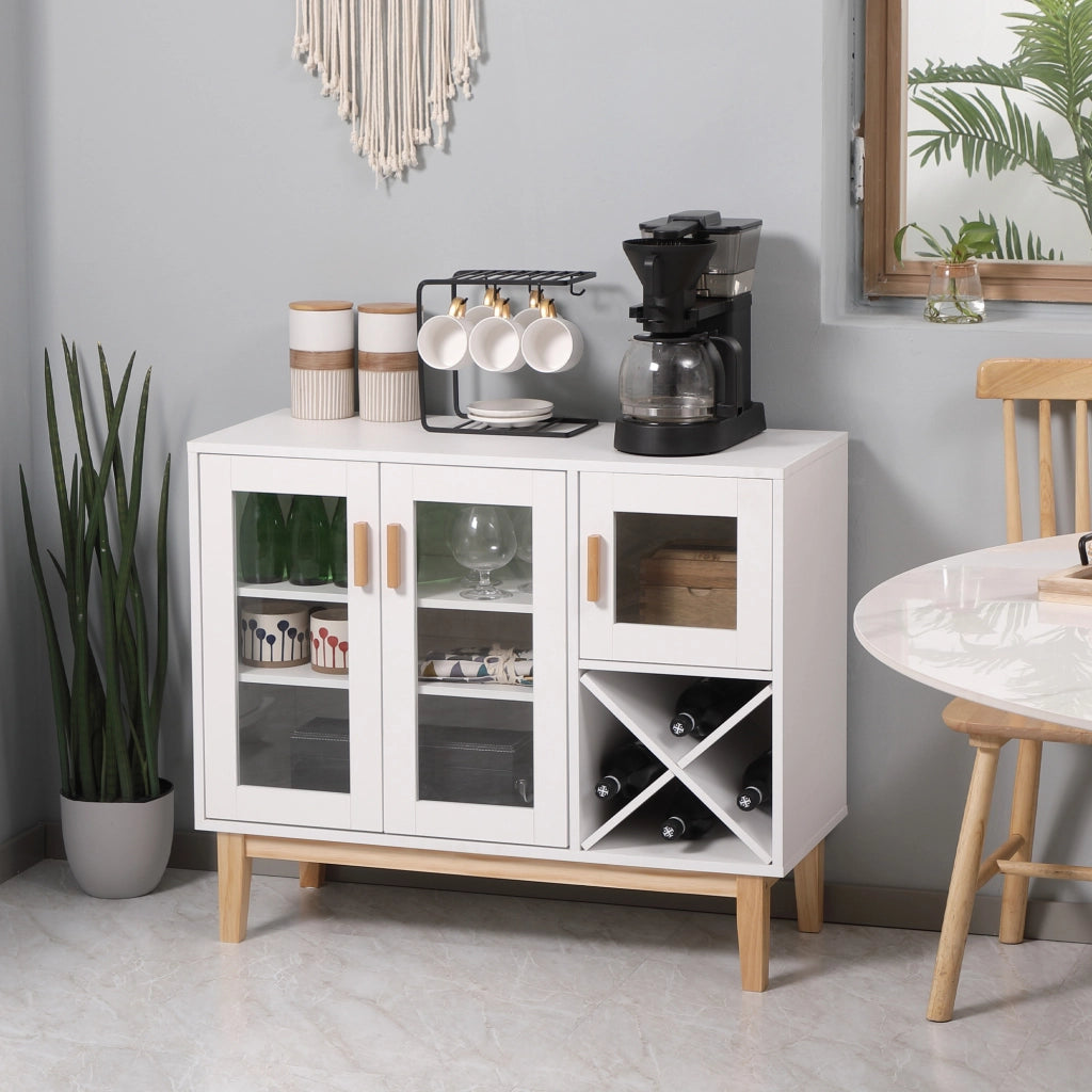 Tavolo da cucina con vetro e portabottiglie ¨C zephmum ¨C Bianco 90x37x75 cm