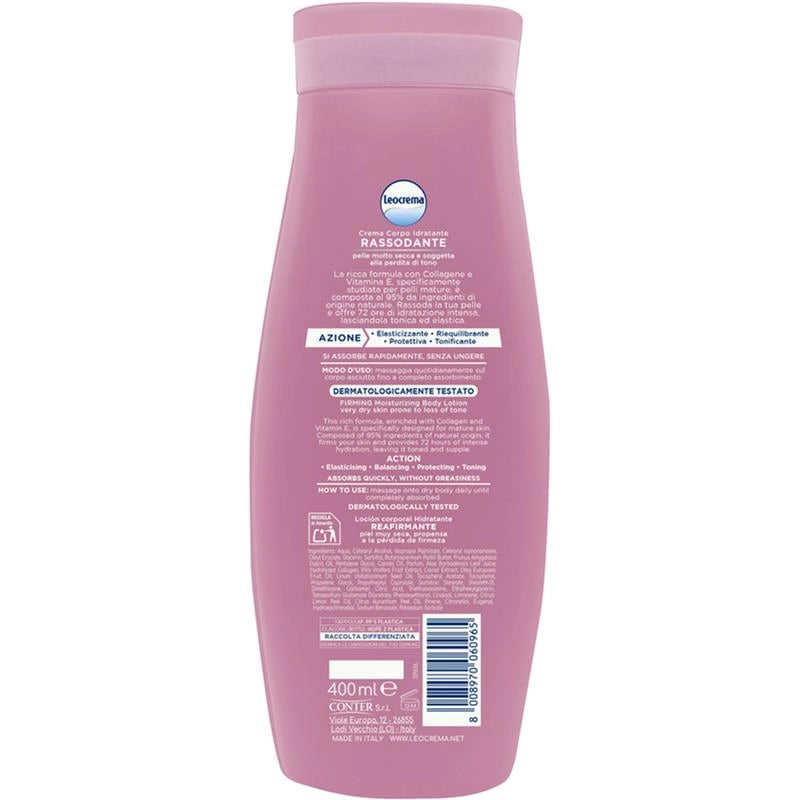 LEOCREMA CREMA CORPO IDRATANTE RASSODANTE PER PELLI MATURE COLLAGENE E VITAMINE E ASSORBIMENTO RAPIDO 400 ML