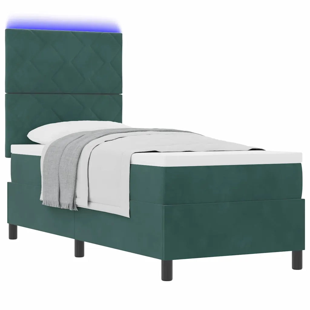 Letto a Sorgente LED Verde Scuro 80 x 200 cm Velluto 3343343