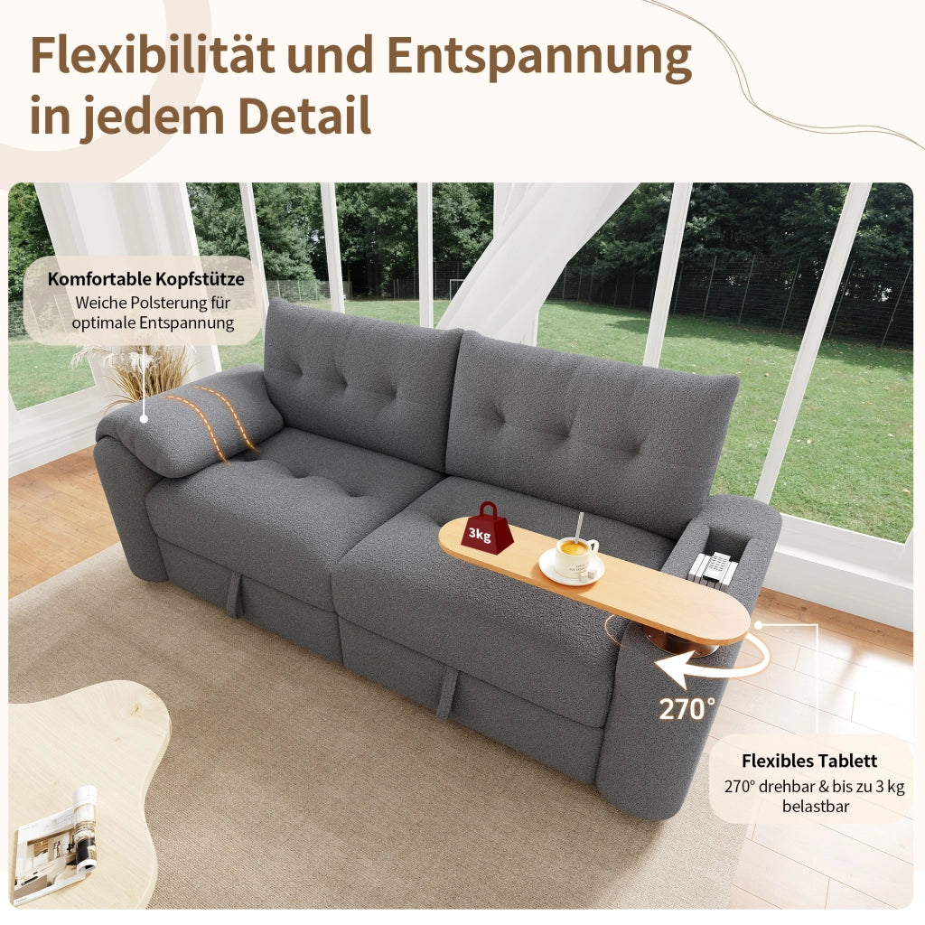 SOFA 2-3 POSTI MODULARE 207,5x80x87 cm TEDDY GRIGIO CON TAVOLINO GIREVOLE