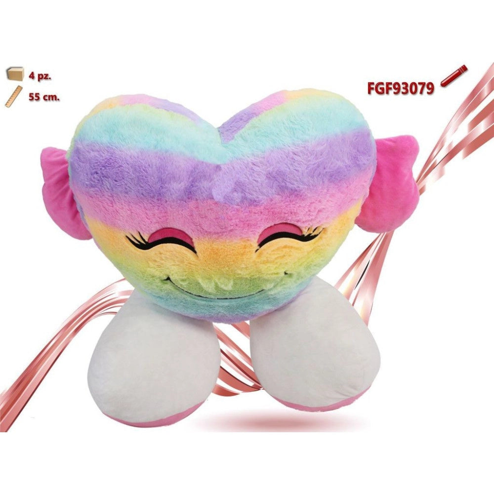 Trade Shop - Peluche Forma Cuore Con Piedi Multicolor Pupazzo 55cm Regalo San Valentino 93079 -