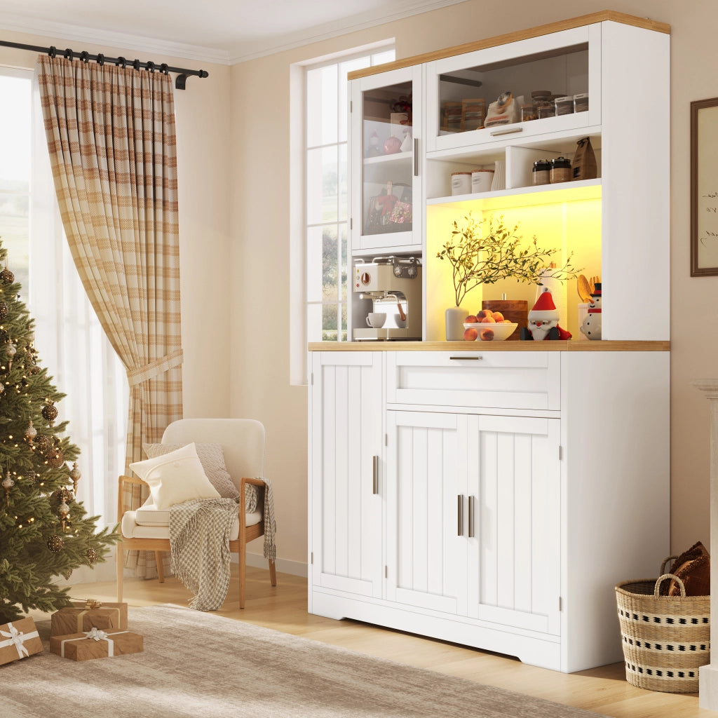 ARMADIO Vetrina con LED 104x40x180 cm MDF Bianco per Cucina e Soggiorno