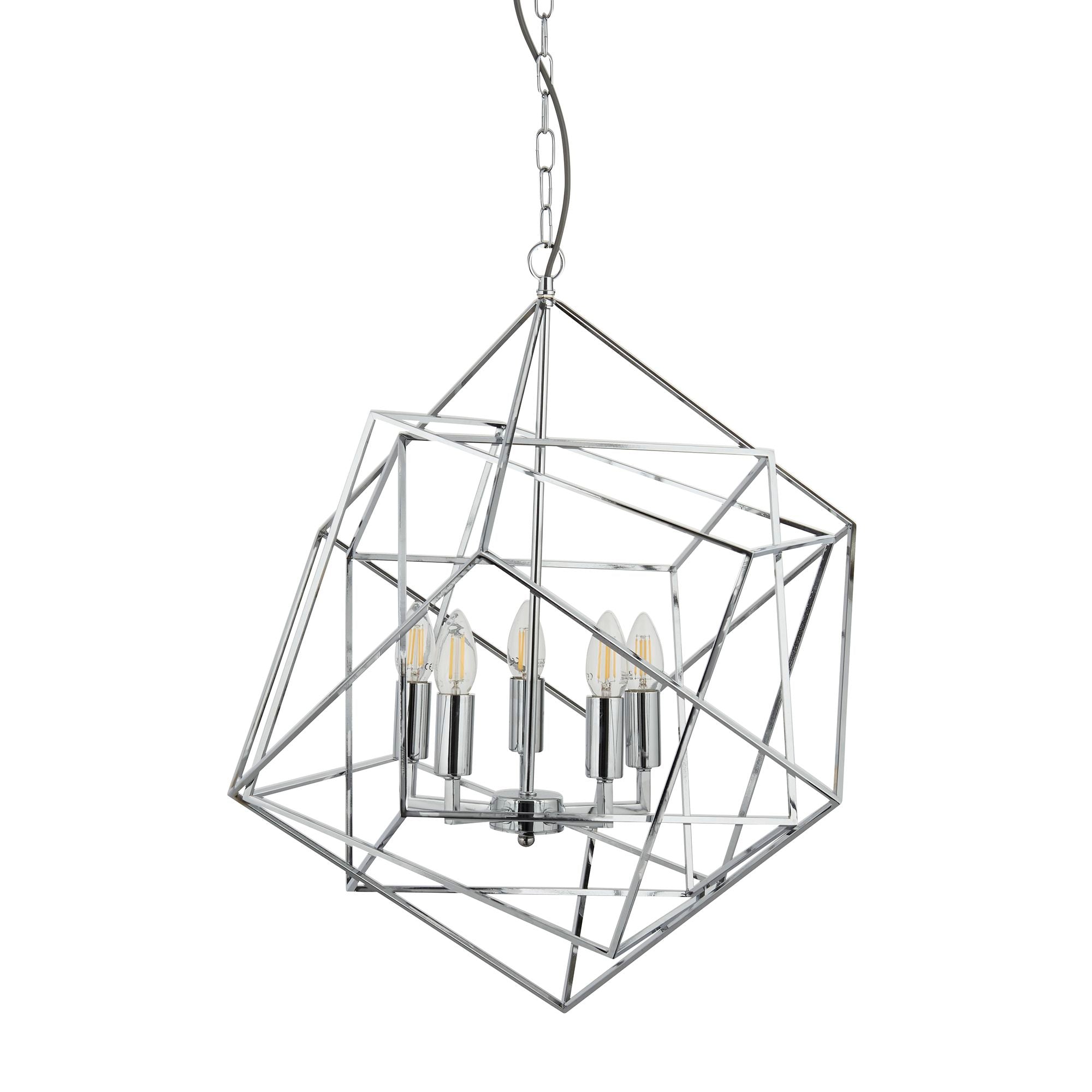 Lampadario Contemporaneo Cubo Acciaio Cromo 5 Luci E14