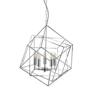 Lampadario Contemporaneo Cubo Acciaio Cromo 5 Luci E14