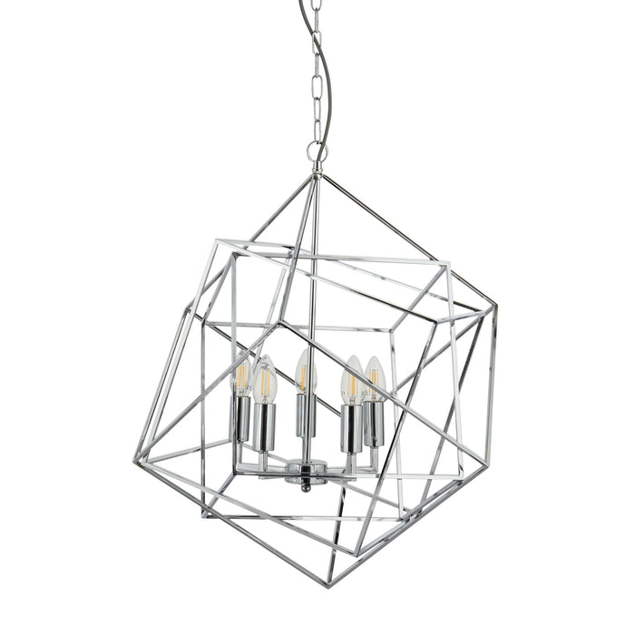 Lampadario Contemporaneo Cubo Acciaio Cromo 5 Luci E14