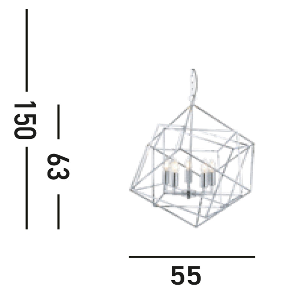 Lampadario Contemporaneo Cubo Acciaio Cromo 5 Luci E14