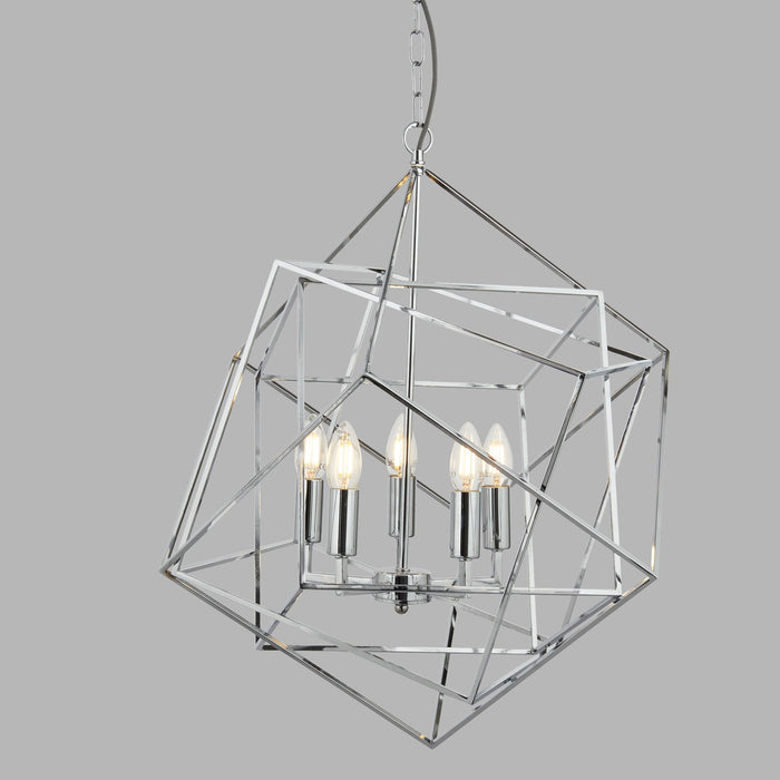 Lampadario Contemporaneo Cubo Acciaio Cromo 5 Luci E14