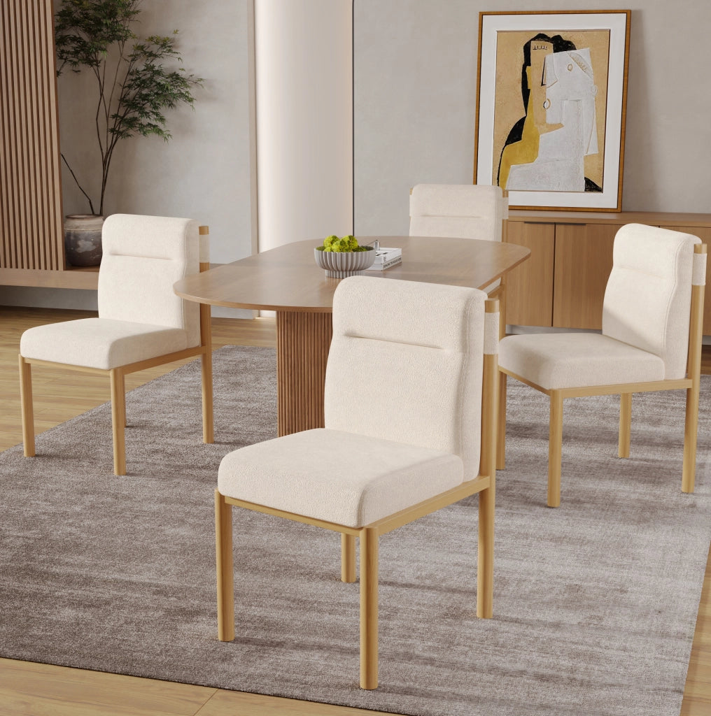 Set di 2 sedie da pranzo in Sherpa beige con struttura in metallo; design moderno