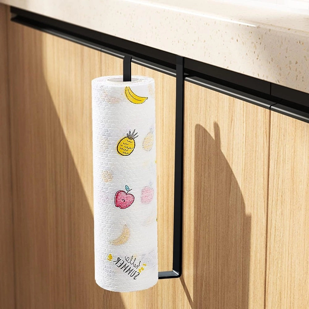 Trade Shop - Portarotolo 27cm Sottopensile Senza Forare Per Cucina Bagno Porta Asciugamano - Nero