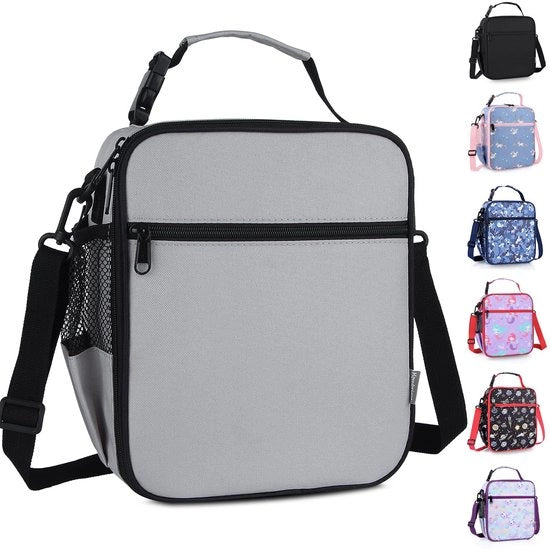 Lunchbox Geïsoleerde per Bambini, Thermica Tasca da Picnic con Cinturino Regolabile, per Uomini, Donne, Ragazzi, Ragazze, Scuola e Lavoro (Grigio)