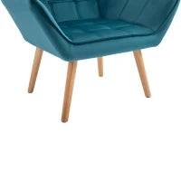 Poltroncina da Camera Design Scandinavo, Poltrona in Velluto e Legno, Color Petrolio, per Soggiorno o Ufficio, 67x61.5x71cm