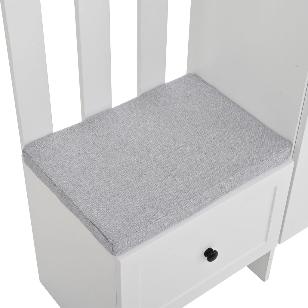Mobile da Ingresso con 2 Armadi; 1 Cassetto; 10 Vani; 6 Ganci e Panca Portascarpe; per Ingresso; 85 × 33;5 × 200 cm; Bianco