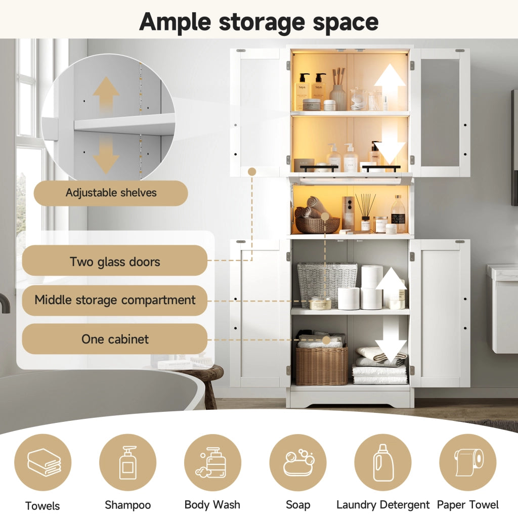 Armadietto Bagno Alto con LED e Ante in Vetro ¨C MINIMAL ¨C Bianco 60x30x170