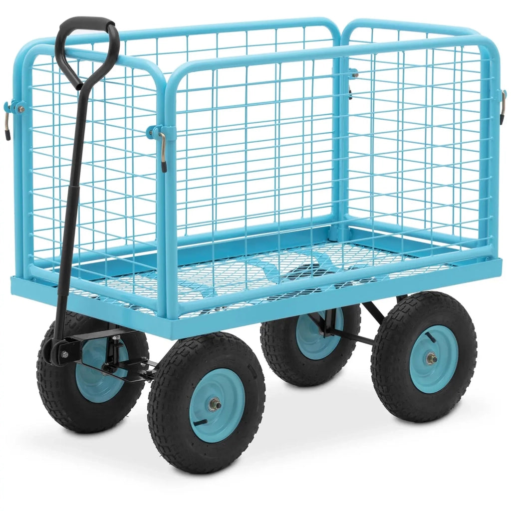 Carrello da giardino 400 kg con sponde laterali rimovibili gomma plastica acciaio verniciato a polvere blu 14_0008601